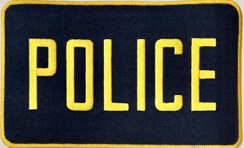 POLICE 5" X 9" PATCH - GOLD on NAVY, GOLD TRIM - SEW ON.